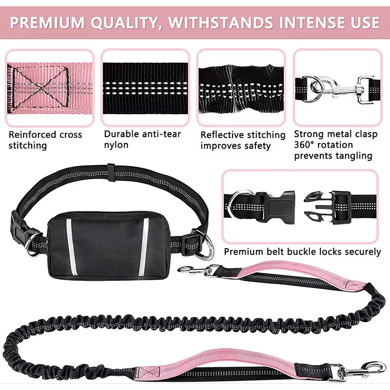Hands-Free Dog Leash - Adjustable Waist Belt for Walking, Running & Jogging